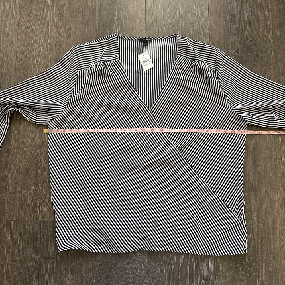 Ann Taylor NWT Striped Long Sleeve Faux Wrap Blouse Top Large Preppy Office - Picture 7 of 11